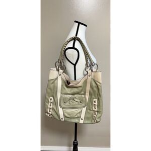 B. Makowsky sage green and white leather slouchy shoulder bag